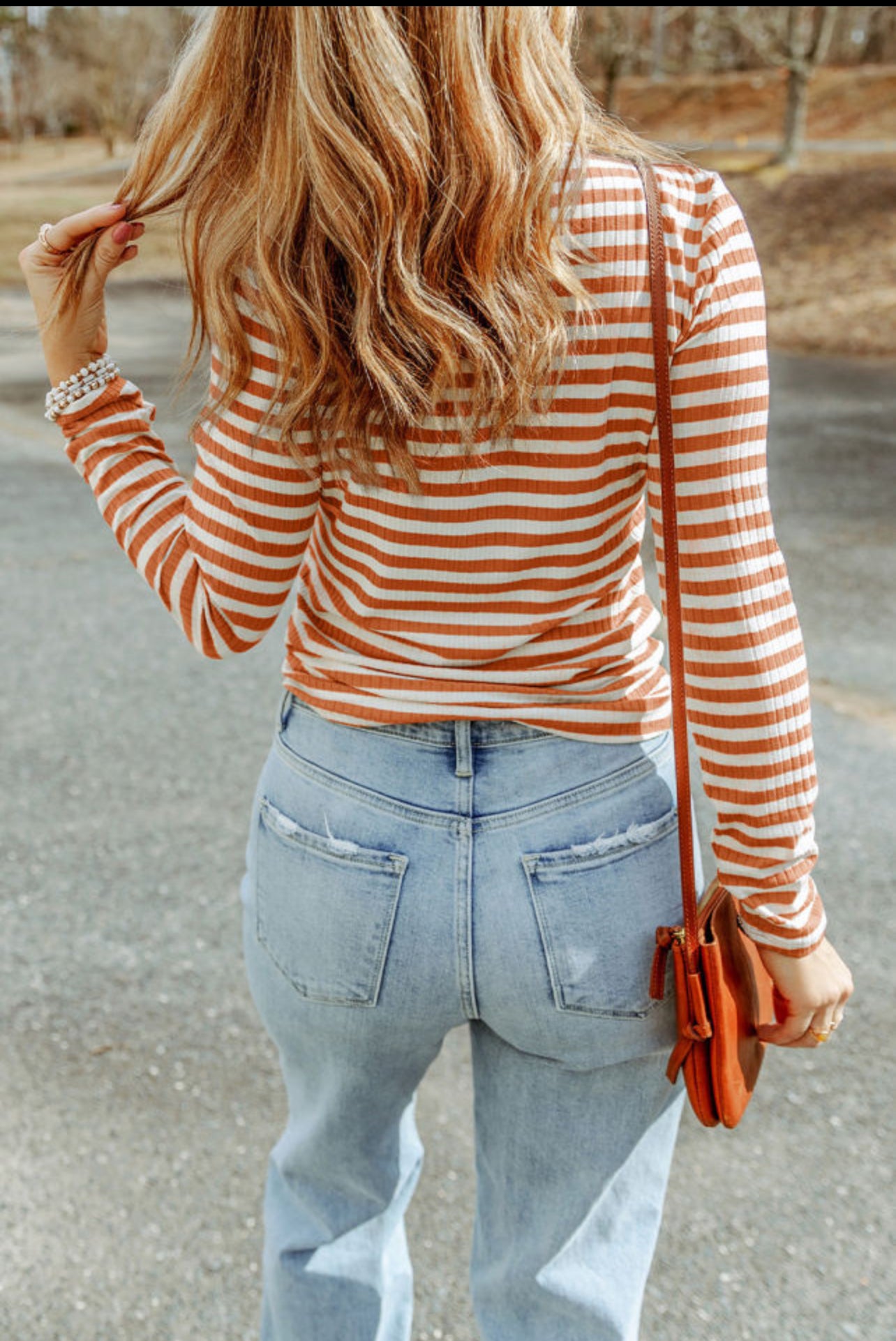 Orange Striped Ribbed Long Sleeve