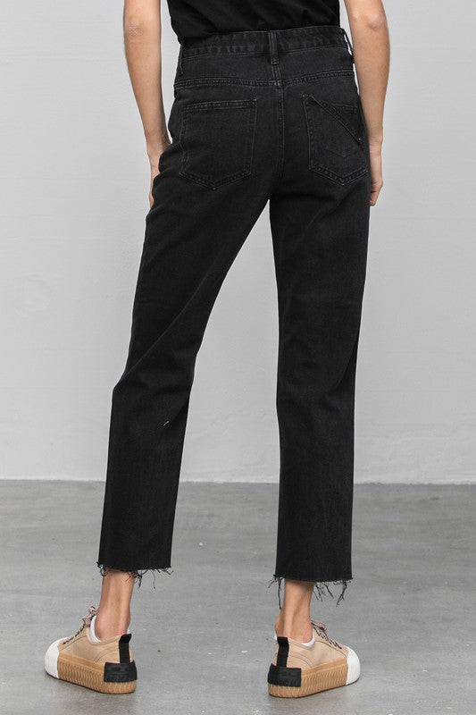 Raw Hem Crop Straight Jeans