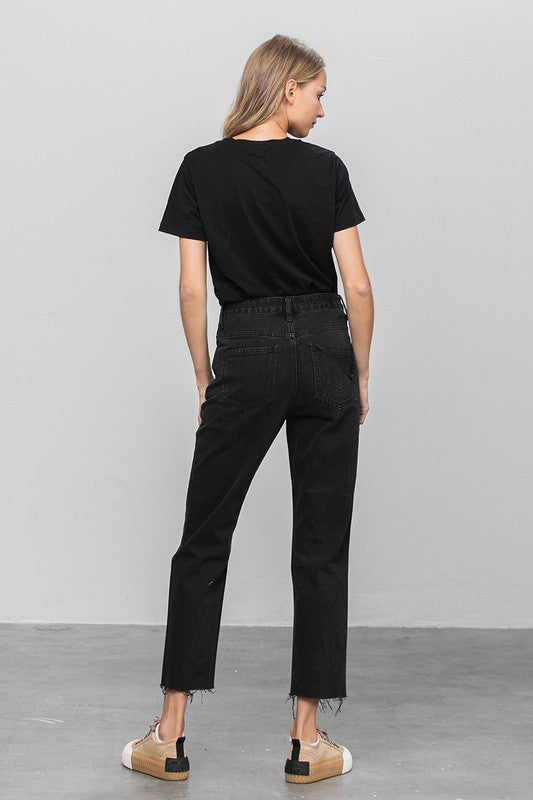 Raw Hem Crop Straight Jeans