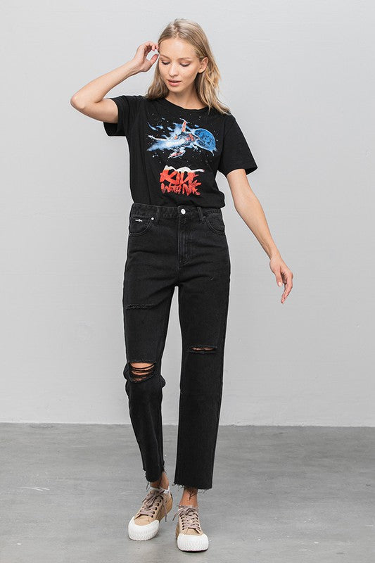 Raw Hem Crop Straight Jeans