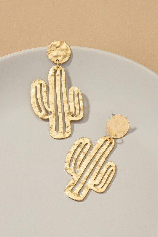 Hammered cactus drop earrings