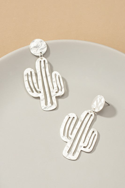 Hammered cactus drop earrings