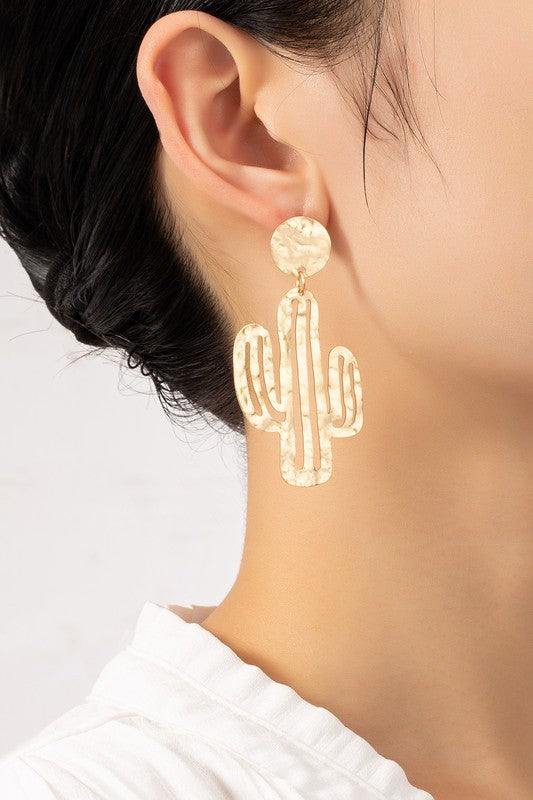 Hammered cactus drop earrings