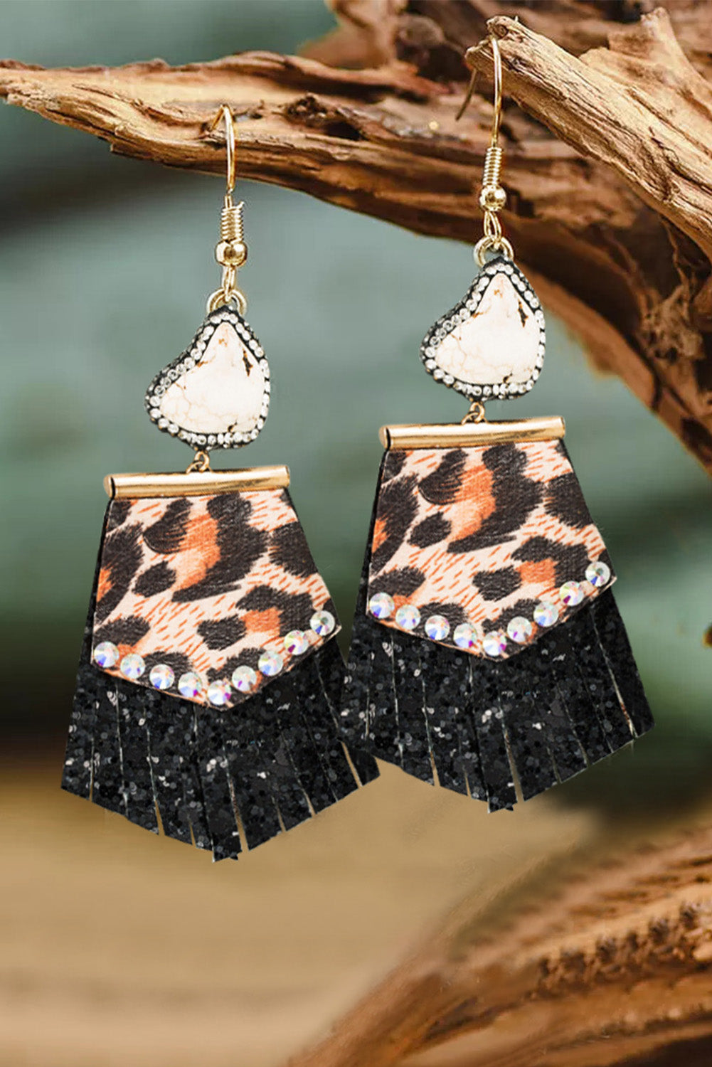White Leopard Tassel Earrings