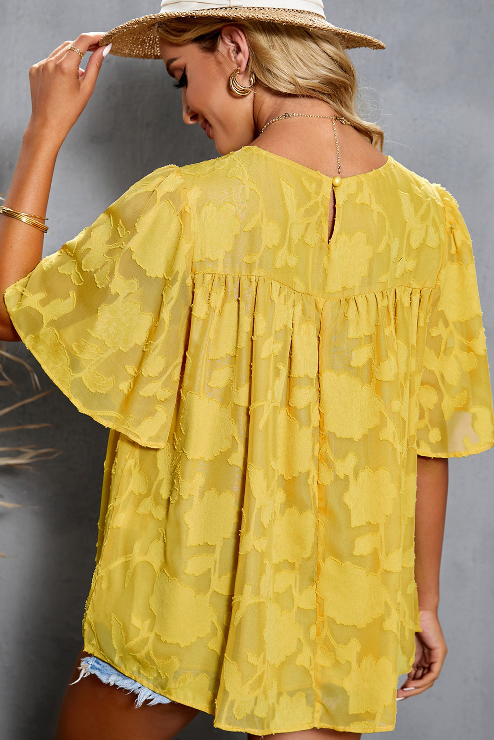 Yellow Floral Textured Top