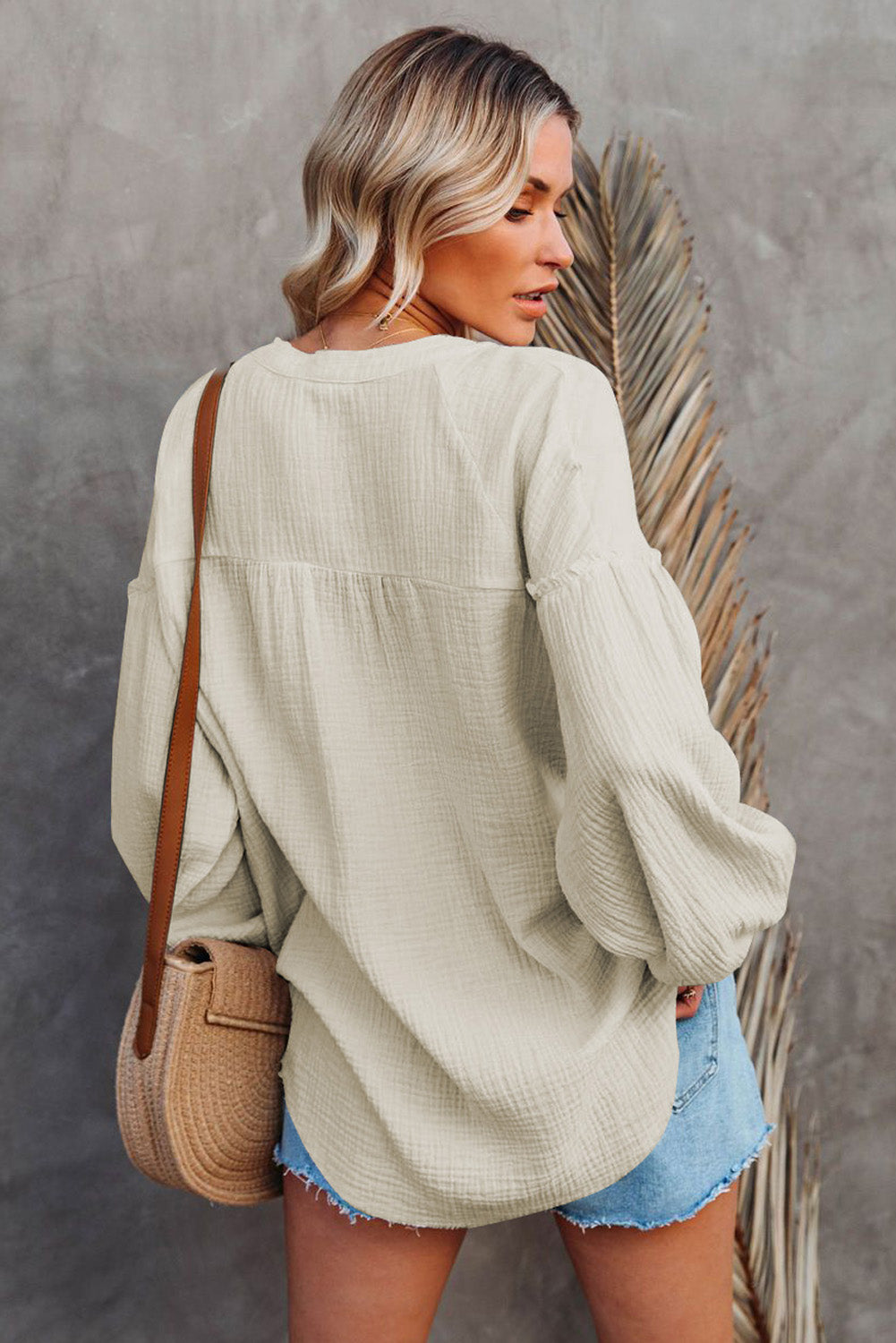 Balloon Sleeve Crinkle Top