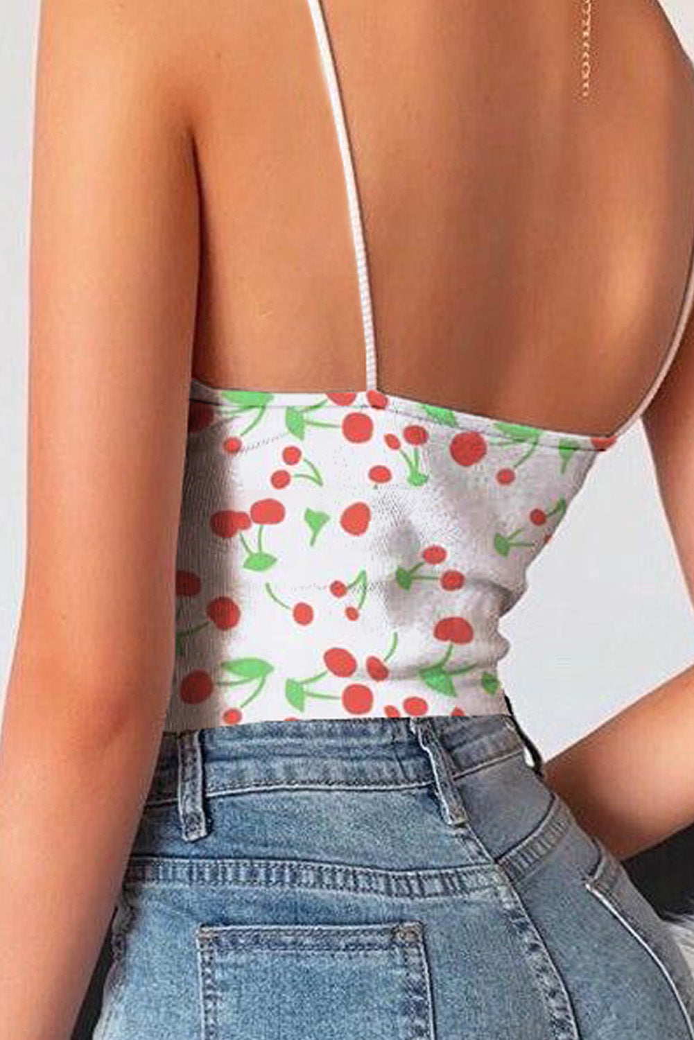 Cherry Print Spaghetti Crop Top