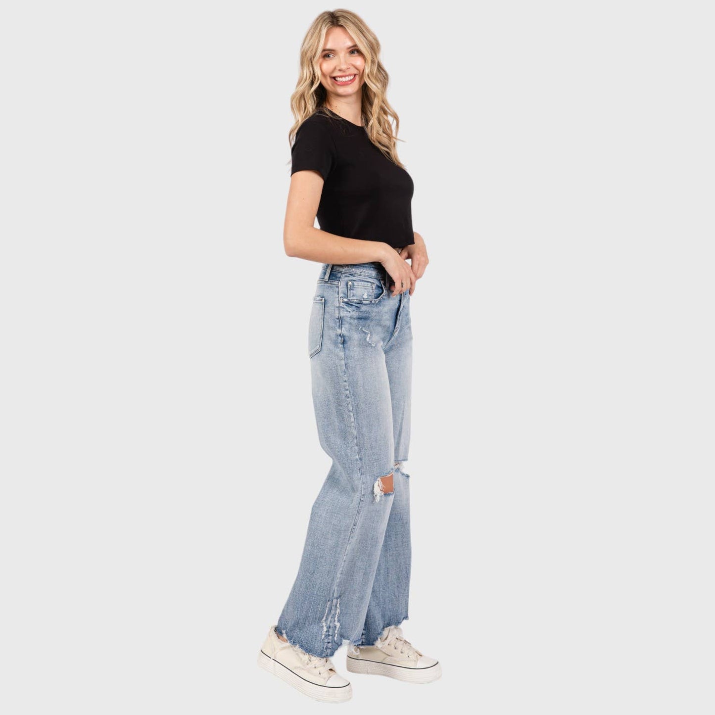 PETRA 153 DISTRESSED HIGH RISE COMFORT VINTAGE FLARE JEANS