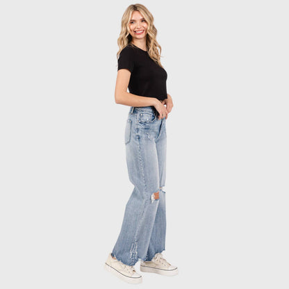PETRA 153 DISTRESSED HIGH RISE COMFORT VINTAGE FLARE JEANS