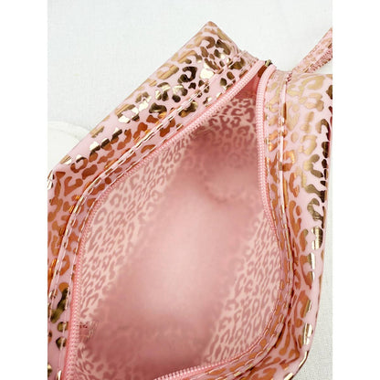Soft Pink Waterproof Leopard Pattern Cosmetic Bag