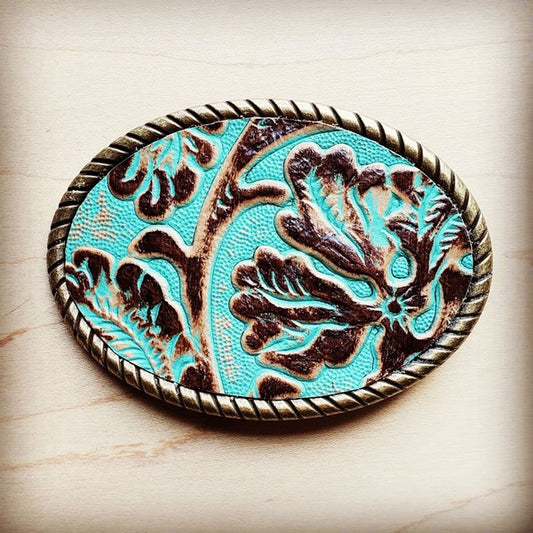 Rope Edge Cowboy Turquoise Belt Buckle