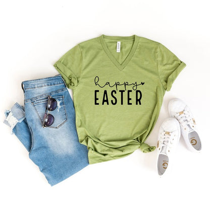 Happy Easter With Heart Graphic V-Neck