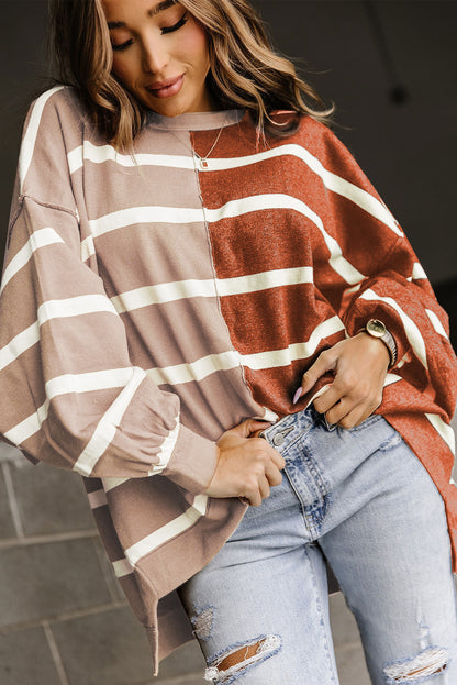 Brown Oversized Contrast Printed Dropped Shoulder Top