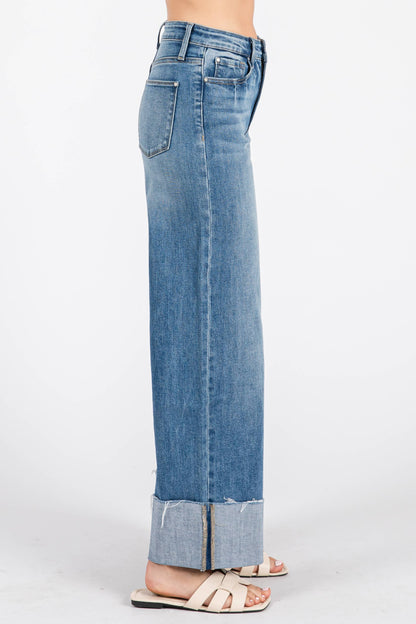 HIGH RISE STRETCH WIDE LEG W/ CUFFED HEM JEANS