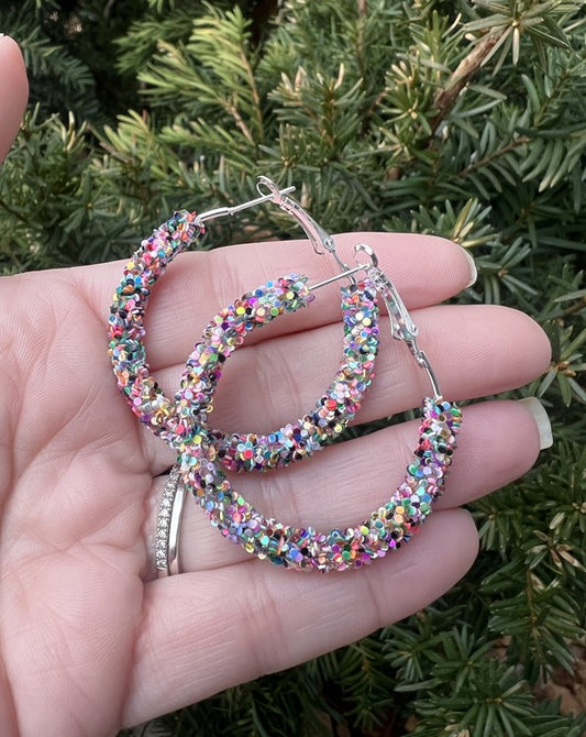 Multi-Color Sequin Glitter Hoop Earrings