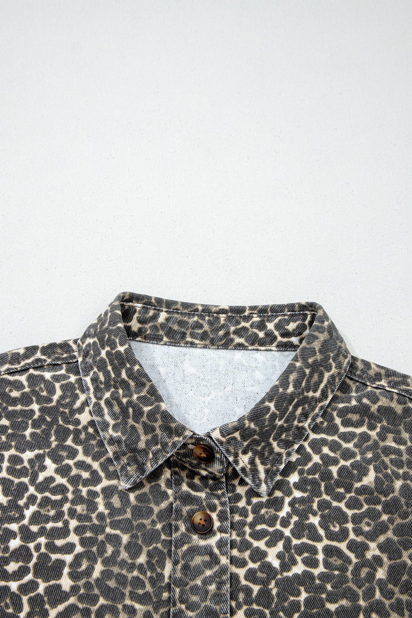 Leopard Denim Short Sleeve Button Cropped Shirt