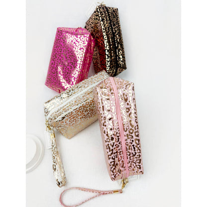Soft Pink Waterproof Leopard Pattern Cosmetic Bag