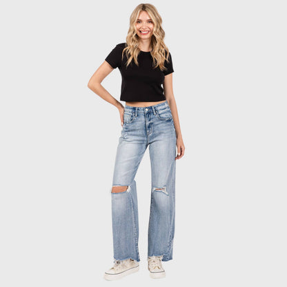 PETRA 153 DISTRESSED HIGH RISE COMFORT VINTAGE FLARE JEANS