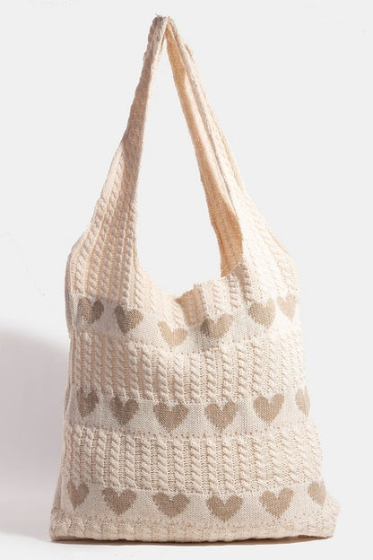 Fame Contrast Heart Crochet Tote Bag