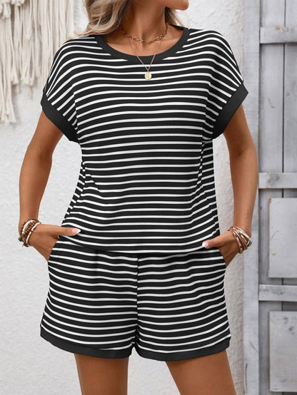 Striped Short Sleeve Top & Shorts Lounge Set