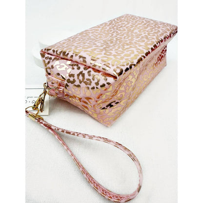 Soft Pink Waterproof Leopard Pattern Cosmetic Bag