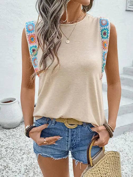 Boho Embroidered Strap Tank