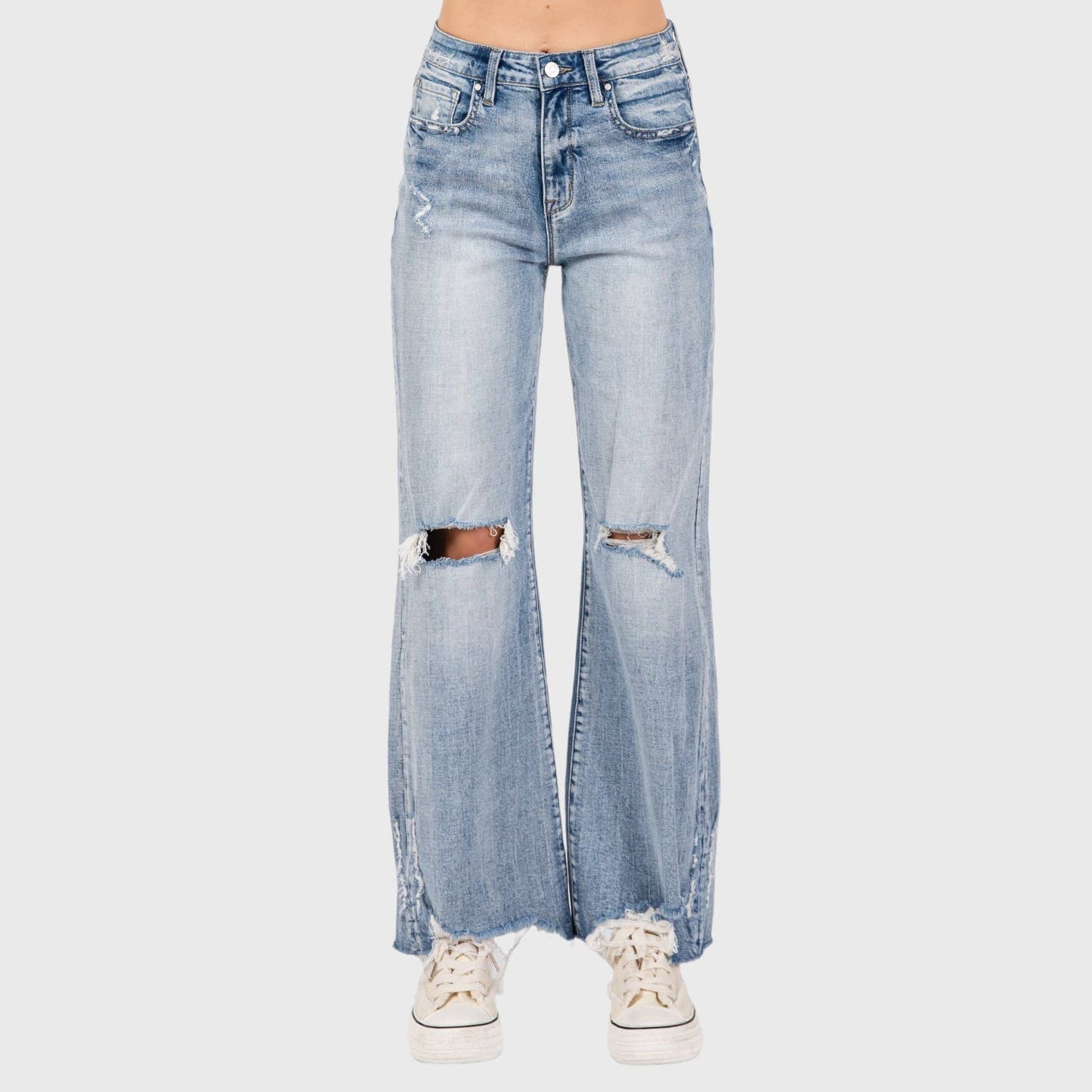 PETRA 153 DISTRESSED HIGH RISE COMFORT VINTAGE FLARE JEANS