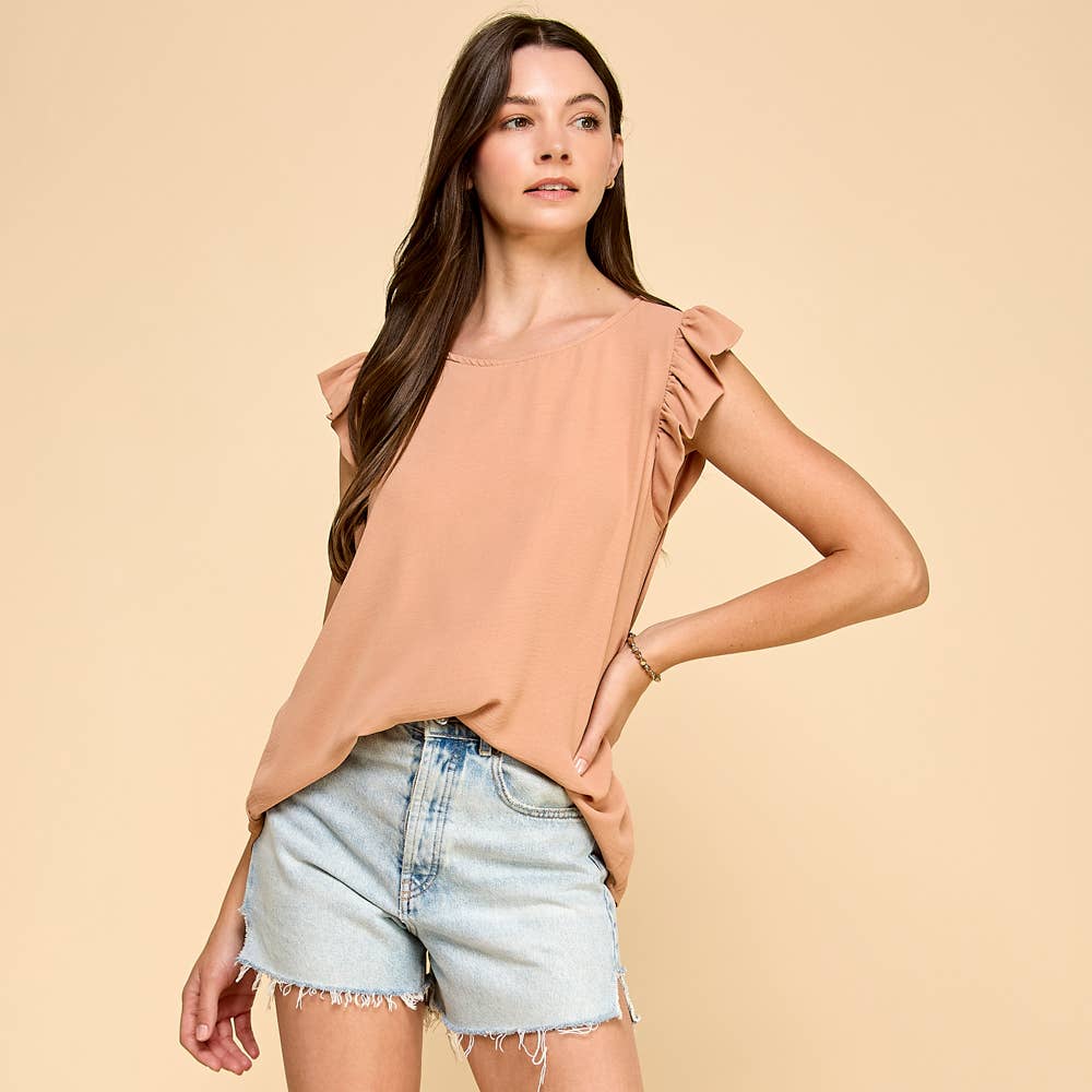 Solid Top with Ruffled Detailed Sleeves
