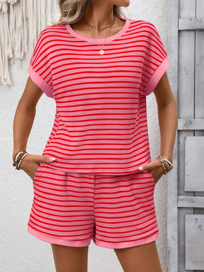 Striped Short Sleeve Top & Shorts Lounge Set
