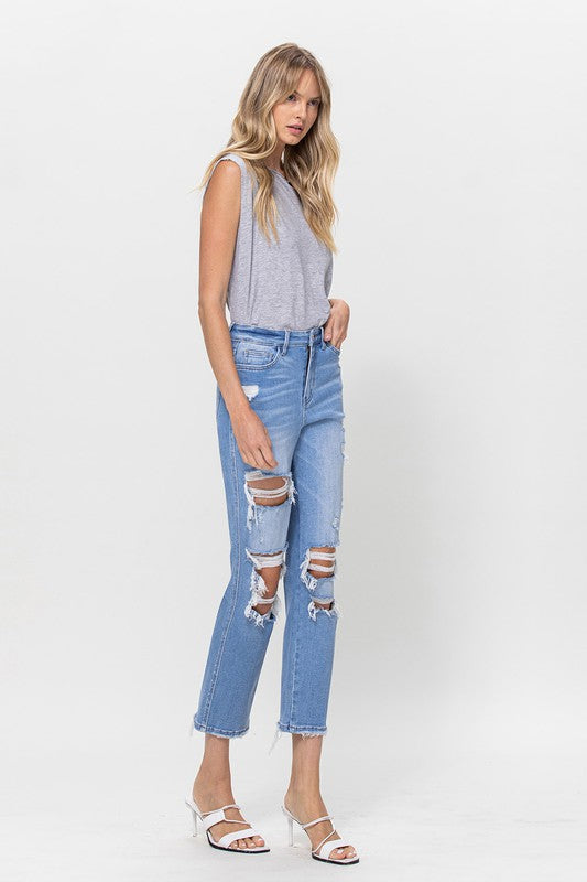 Stretch Super High Rise Crop Straight