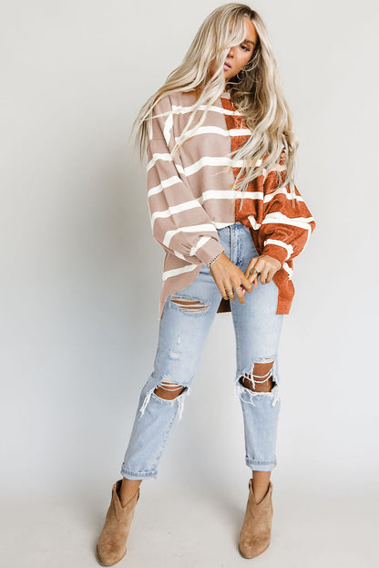 Brown Oversized Contrast Printed Dropped Shoulder Top