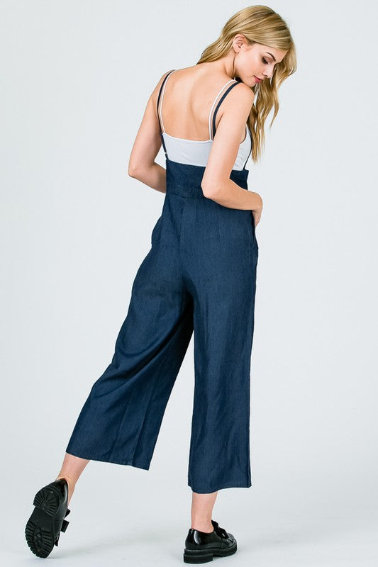 TENCEL SUPER WAIST SUSPENDER WIDE LEG CAPRI PANTS