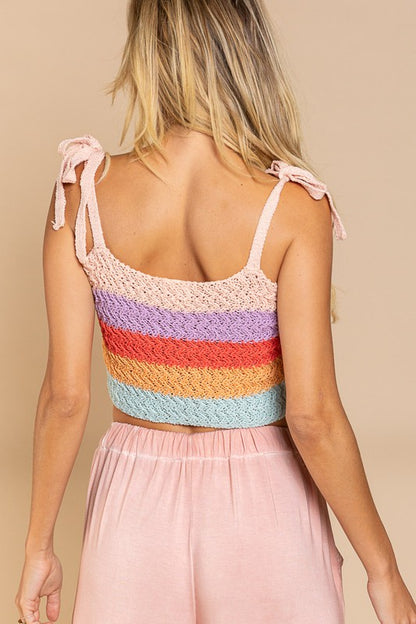 Tie-shoulder Sweater Crop Tank Top