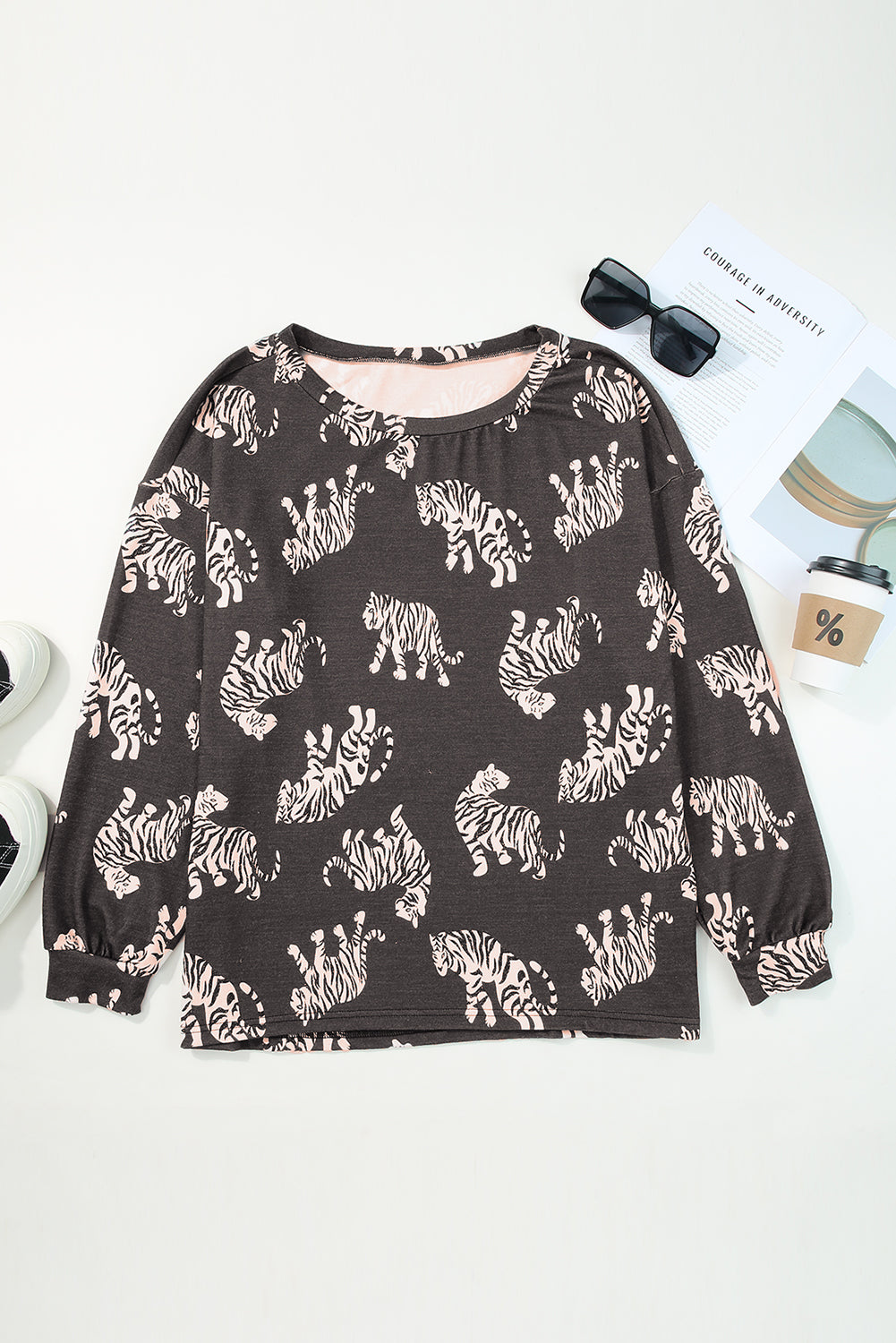 Lively Tiger Print Casual Sweatshirt