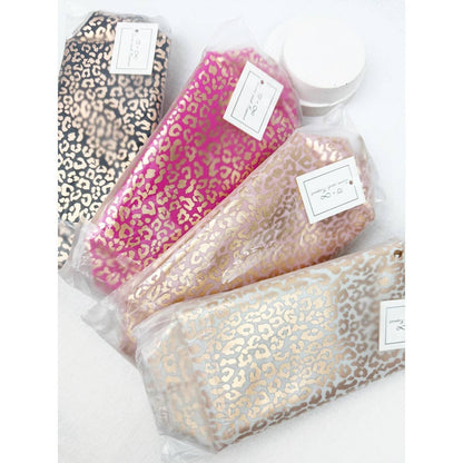 Soft Pink Waterproof Leopard Pattern Cosmetic Bag