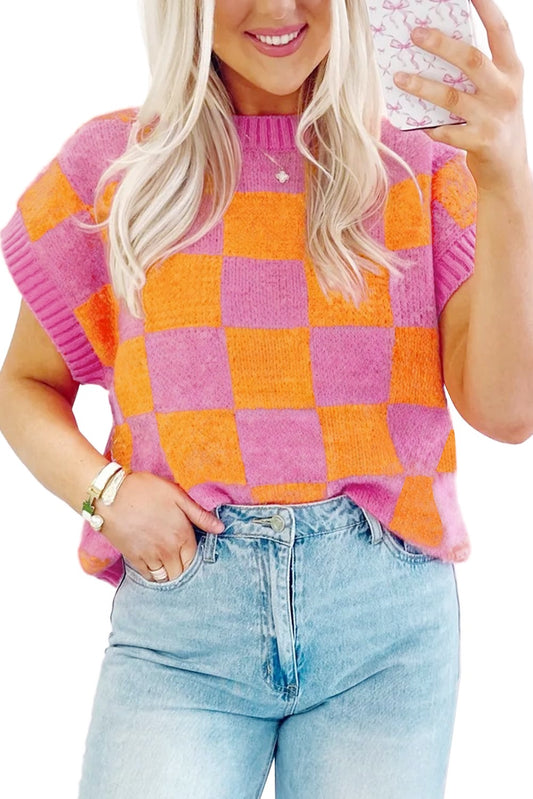 Pink and Orange Short Sleeve Sweater