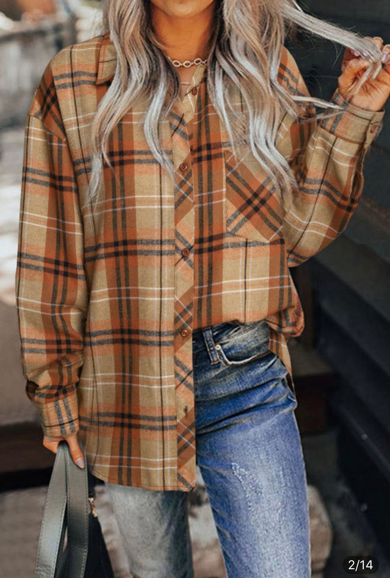 Orange Plaid Button Down