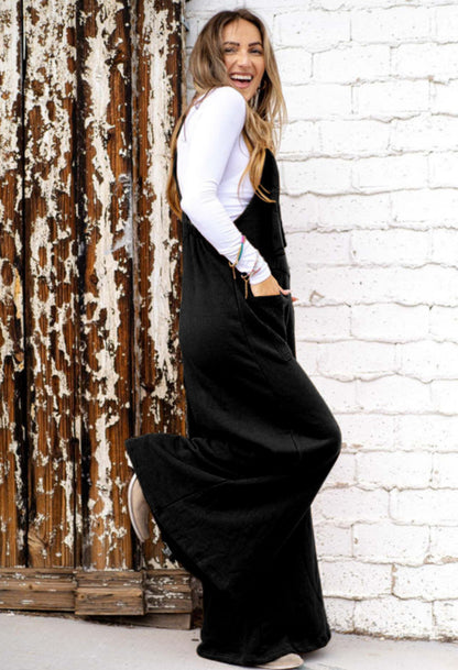 Black knotted Tie Wide Leg Overalls