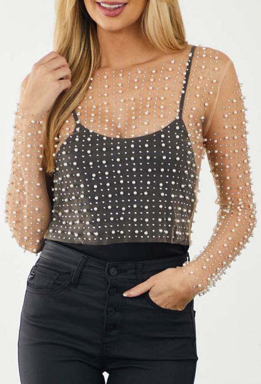 Pearl and Rhinestone Nude Top