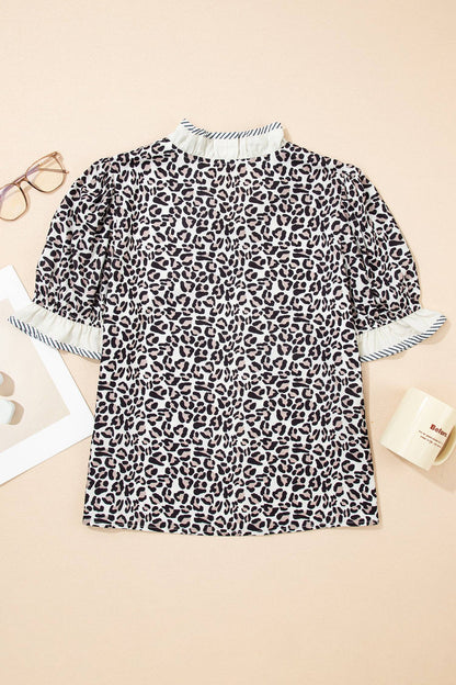 Leopard Print V Neck Blouse