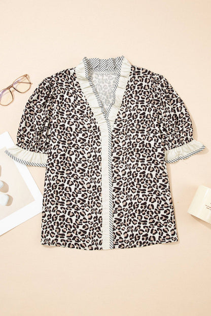 Leopard Print V Neck Blouse