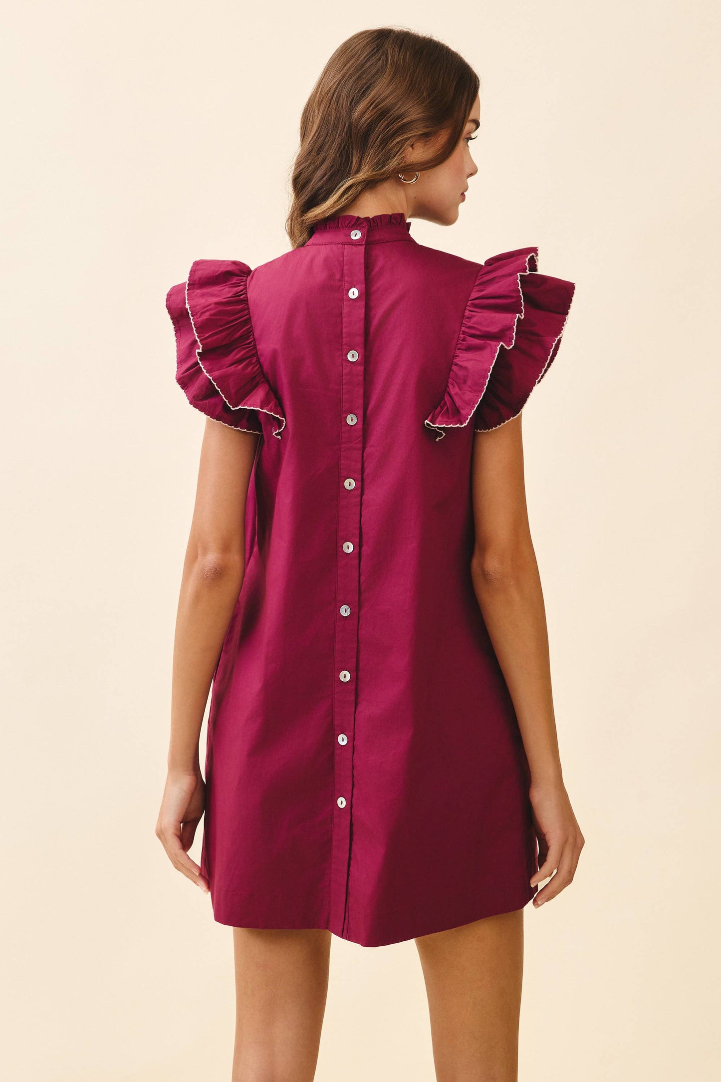 Back Button Down High Neck Babydoll Mini Dress