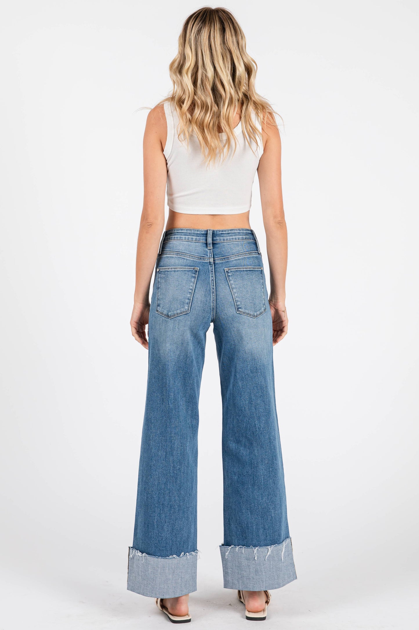HIGH RISE STRETCH WIDE LEG W/ CUFFED HEM JEANS