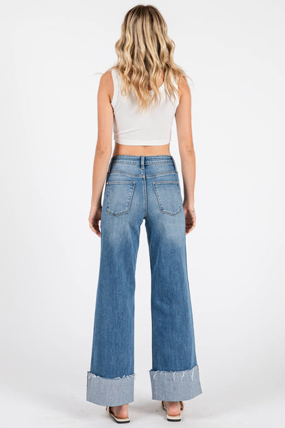 HIGH RISE STRETCH WIDE LEG W/ CUFFED HEM JEANS