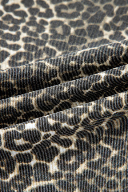 Leopard Denim Short Sleeve Button Cropped Shirt