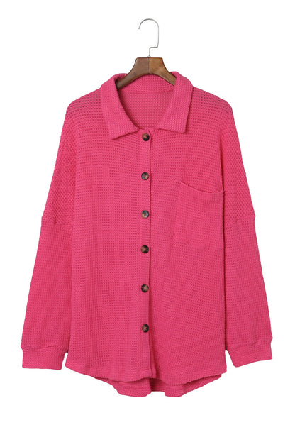 Pink Waffle Knit Button Up Casual Shirt