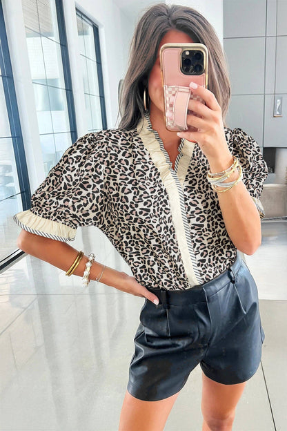 Leopard Print V Neck Blouse