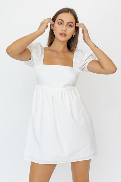 SHORT SLEEVE BACK TIE BABYDOLL DRESS