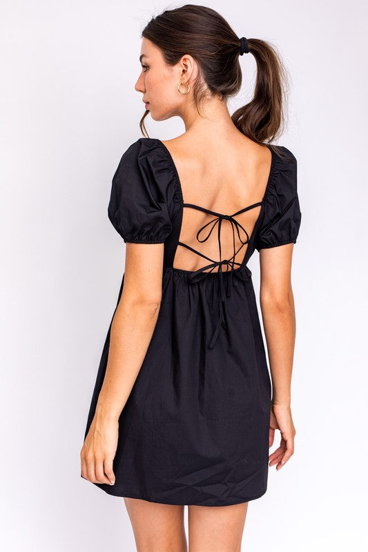 SHORT SLEEVE BACK TIE BABYDOLL DRESS