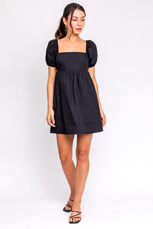 SHORT SLEEVE BACK TIE BABYDOLL DRESS